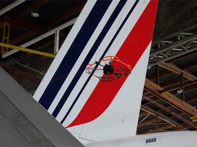 Donecle drone inspecting Air France AFI KLM E&M aircraft tail