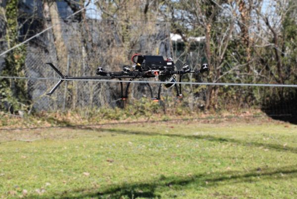 fully automated drone during a powerline voltage check